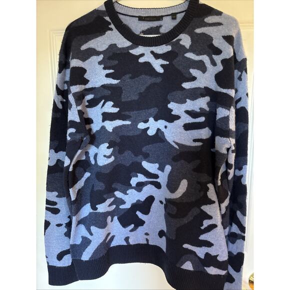Greyson Mens Cashmere Long Sleeve Camouflage Print Sweater Blue Size L - Picture 1 of 8
